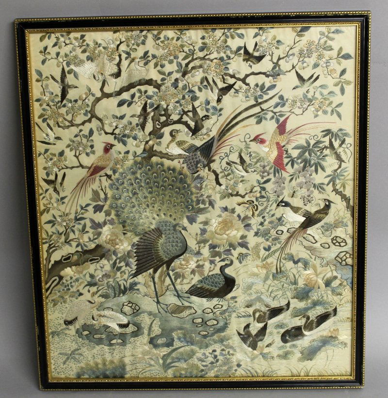 A FINE QUALITY 19TH CENTURY CHINESE EMBROIDERED SILK (1 of 6)