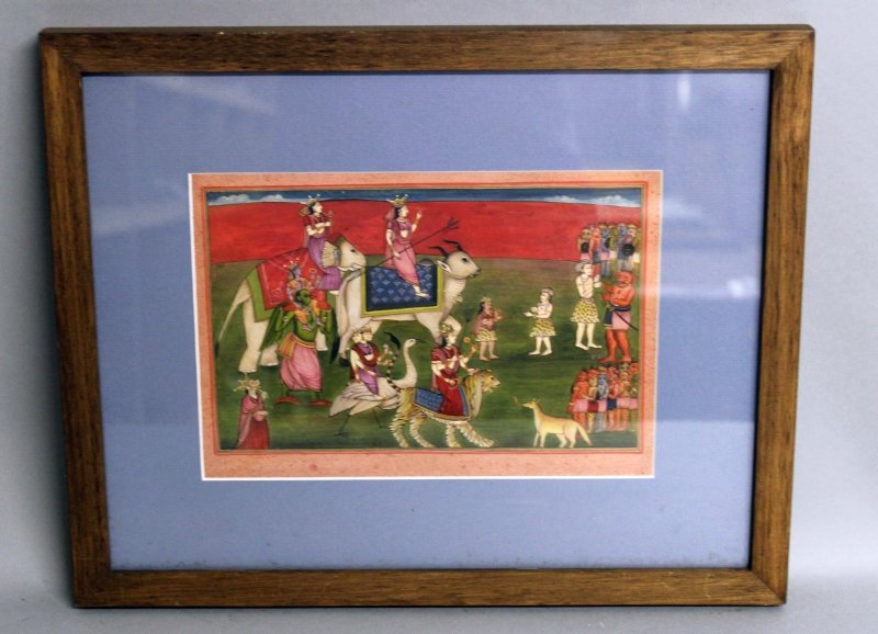 A 20TH CENTURY FRAMED INDIAN PAINTING ON PAPER, (1 of 6)