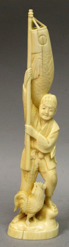 A SIGNED JAPANESE MEIJI PERIOD IVORY OKIMONO OF A MAN (1 of 8)