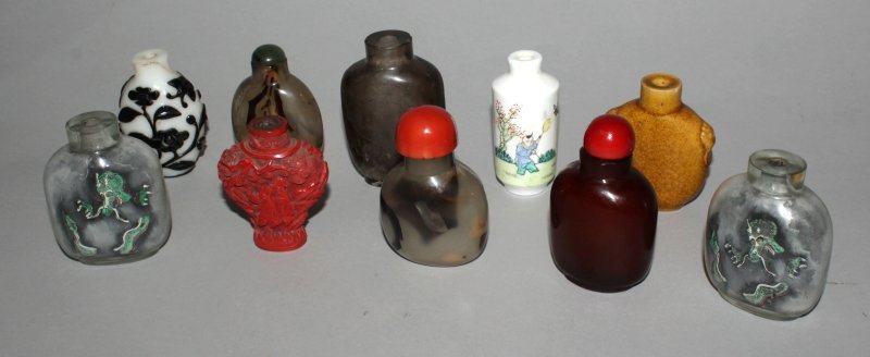 A GROUP OF TEN VARIOUS CHINESE SNUFF BOTTLES, including (1 of 6)