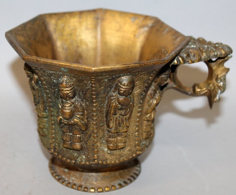 A CHINESE TANG STYLE GILT BRONZE CUP, of larger than (1 of 6)