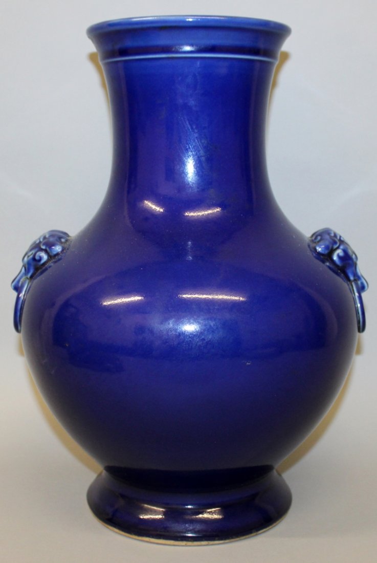 A LARGE CHINESE BLUE GLAZED PORCELAIN VASE, the (1 of 7)