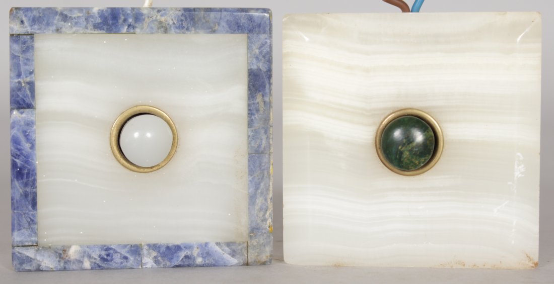 TWO MARBLE SQUARE BELL PUSHERS.: TWO MARBLE SQUARE BELL PUSHERS.