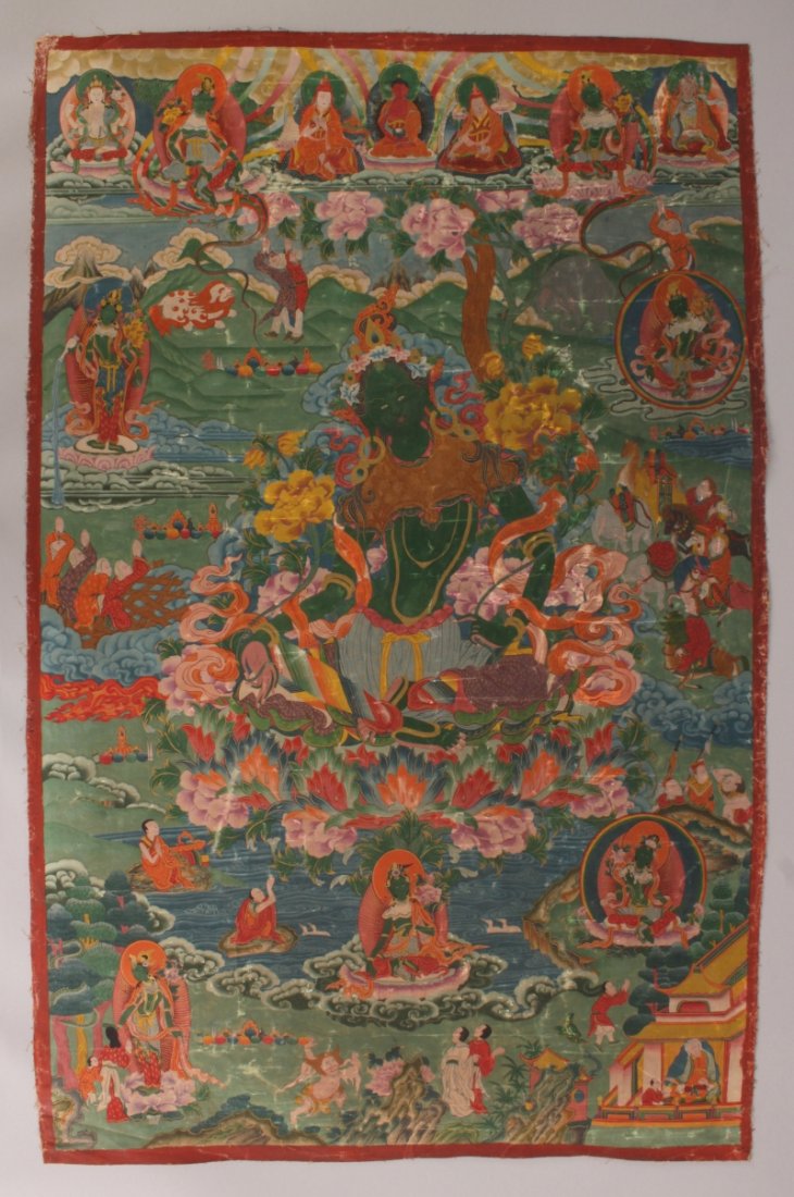 A GOOD QUALITY 19TH CENTURY TIBETAN THANGKA PAINTING ON (1 of 6)