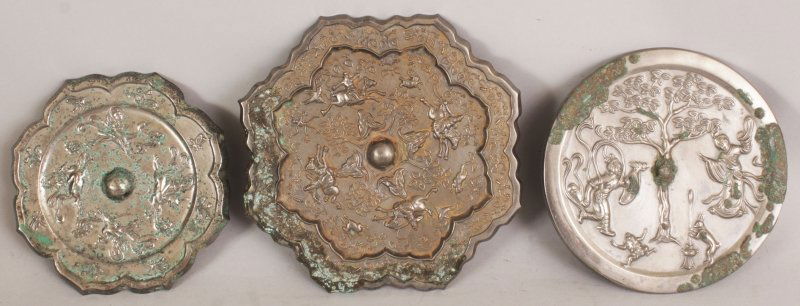 A GROUP OF THREE CHINESE TANG STYLE SILVERED BRONZE (1 of 10)