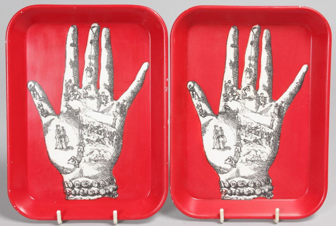 TWO FORNASETTI ITALIAN TRAYS.: TWO FORNASETTI ITALIAN TRAYS.