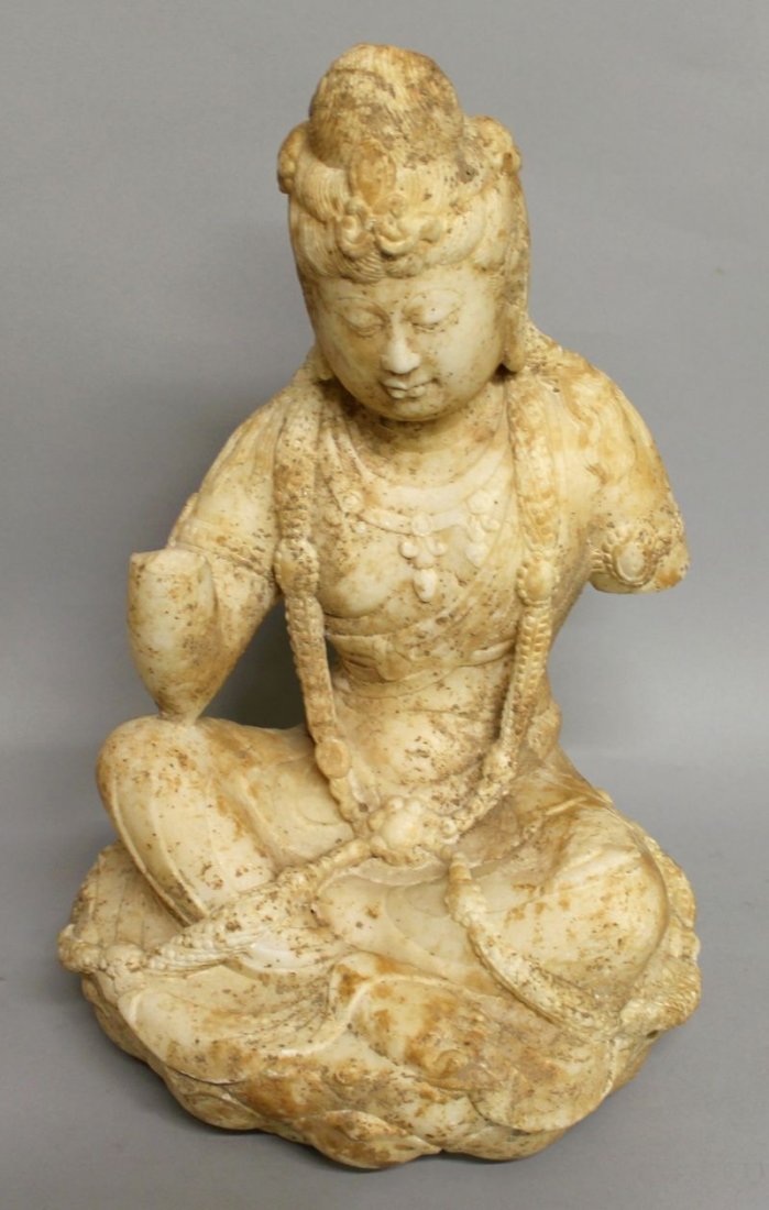 A GOOD QUALITY CHINESE CARVED MARBLE FIGURE OF A SEATED (1 of 8)