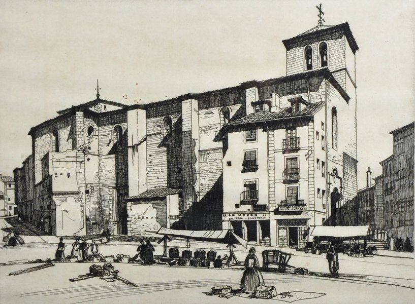 Keith Murray (20th Century) British. An Italian Street: Keith Murray (20th Century) British. An Italian Street Scene, with Figures in the foreground, Etching, Signed in Pencil, 9" x 11.75".