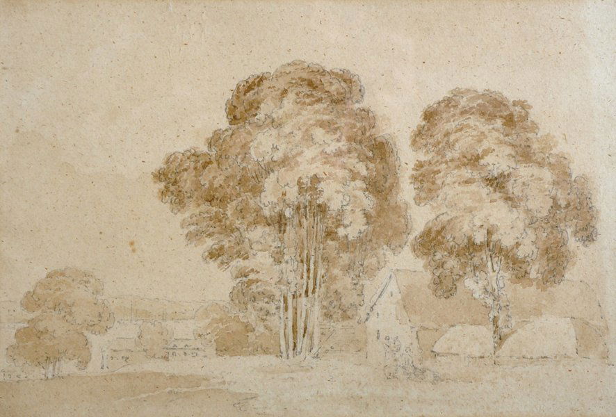 Samuel Prout (1783-1852) British. Farm Buildings with: Samuel Prout (1783-1852) British. Farm Buildings with Figures, Pencil and Wash, Inscribed on a label on the reverse, 7" x 10.25", and another watercolour, after W L Leitch, two (2). Provenance; Thos A