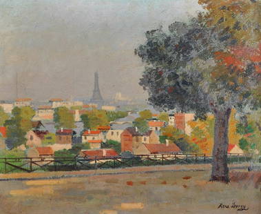 Rene Durey (1890-1959) French. "Vue sur Paris depuis: Rene Durey (1890-1959) French. "Vue sur Paris depuis Meudon", Oil on Canvas, Signed, 15" x 18". Provenance; Marlborough Fine Art Ltd.