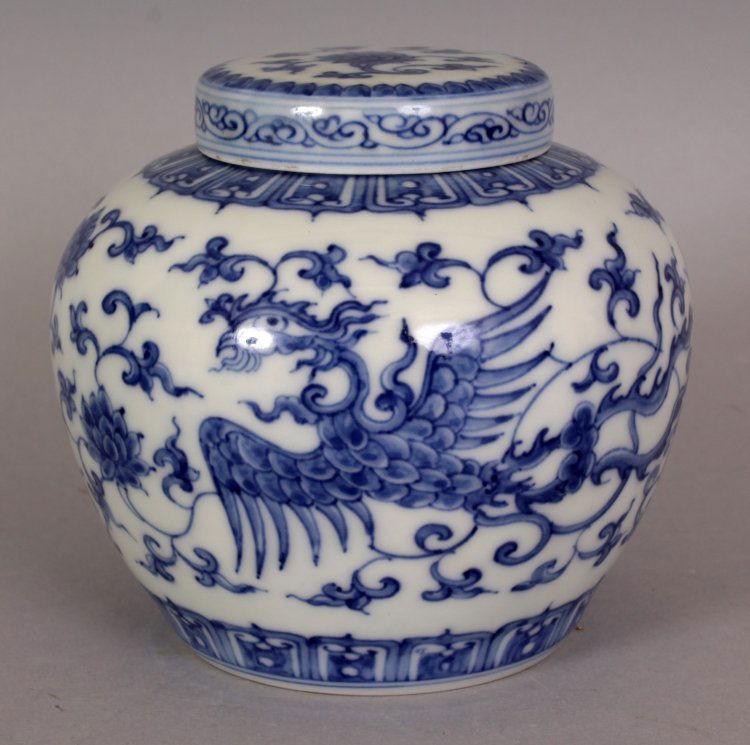 A SMALL CHINESE MING STYLE BLUE & WHITE HEAVEN JAR & (1 of 9)