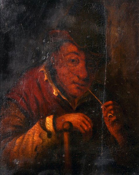 19th Century Dutch School. A Man Smoking a Pipe, Oil on: 19th Century Dutch School. A Man Smoking a Pipe, Oil on Panel, 10.5" x 8.5".