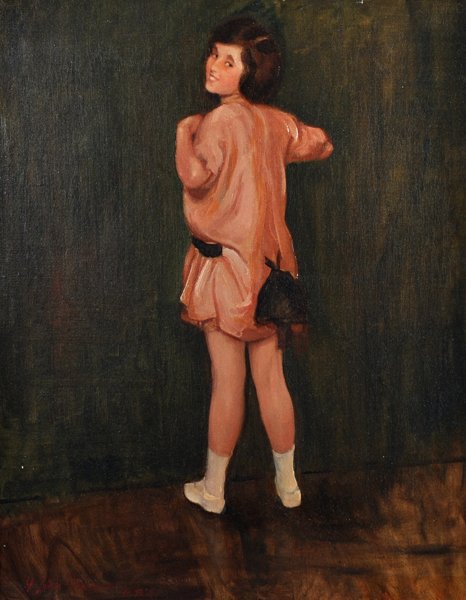 Henry John Pearson (1872-1933) British. A Young Girl,: Henry John Pearson (1872-1933) British. A Young Girl, Wearing a Pink Dress, Oil on Canvas, Signed and Inscribed 'RBA', 20" x 16".
