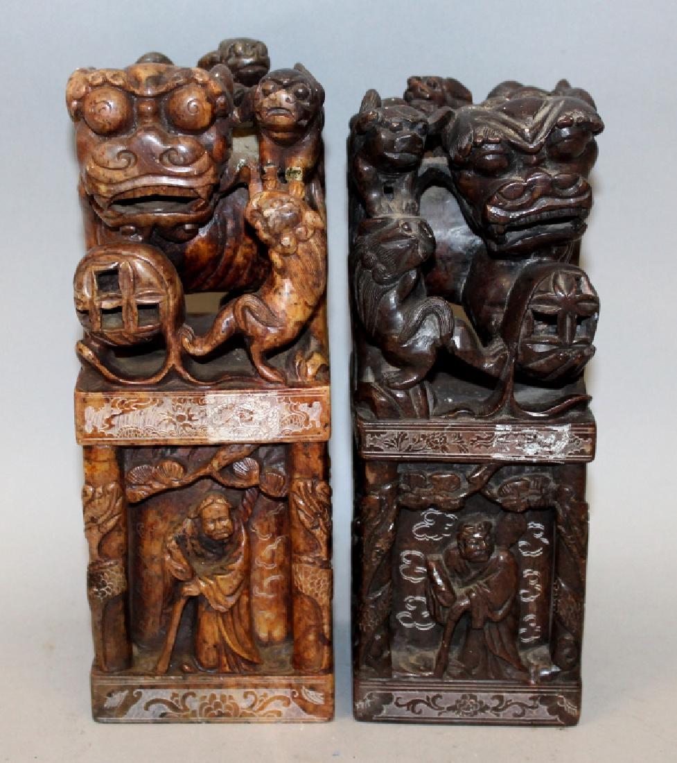 A LARGE PAIR OF 19TH/20TH CENTURY CHINESE SOAPSTONE (1 of 8)