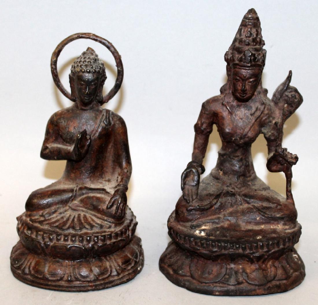 TWO TIBETAN OR NORTH INDIAN BRONZE FIGURES, each seated (1 of 9)