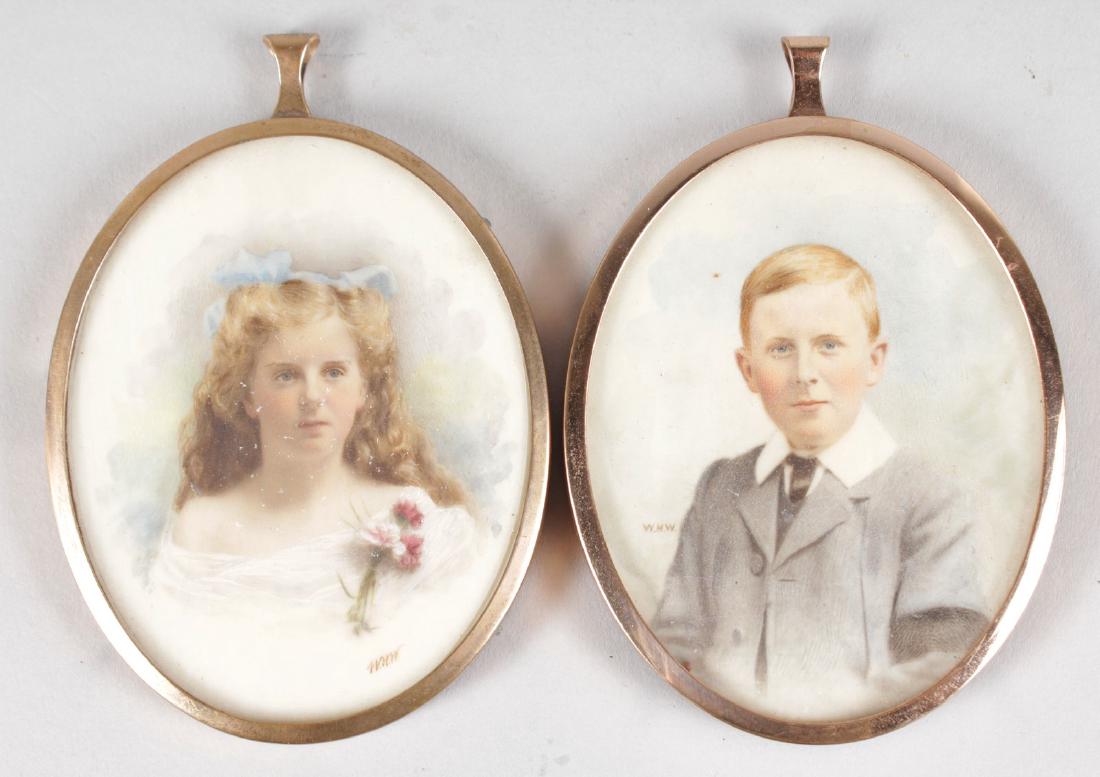 TWO OVAL MINIATURES of a young girl and a boy.: TWO OVAL MINIATURES of a young girl and a boy.