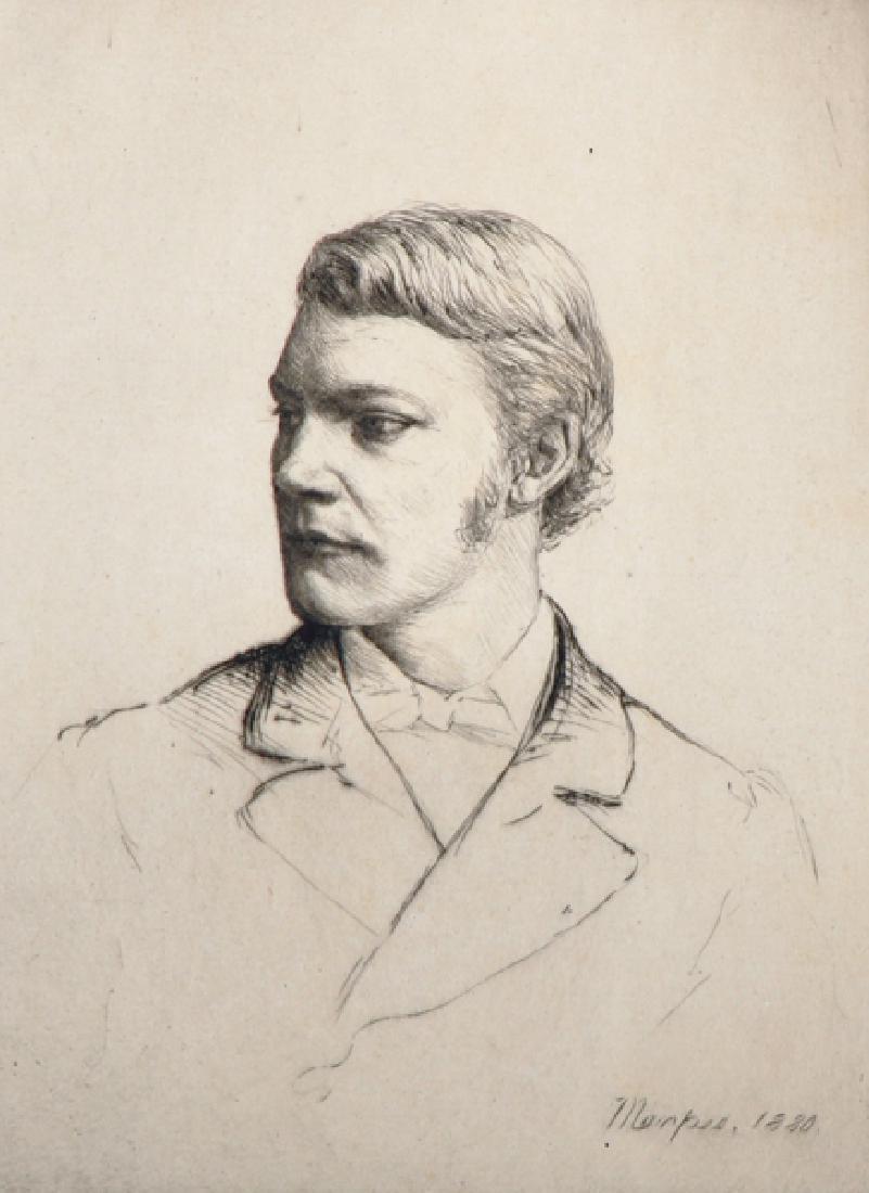 Mortimer Luddington Menpes (1855-1938) British.: Mortimer Luddington Menpes (1855-1938) British. Portrait of a Young Man, Etching, Signed in Pencil, Unframed, 8" x 6".