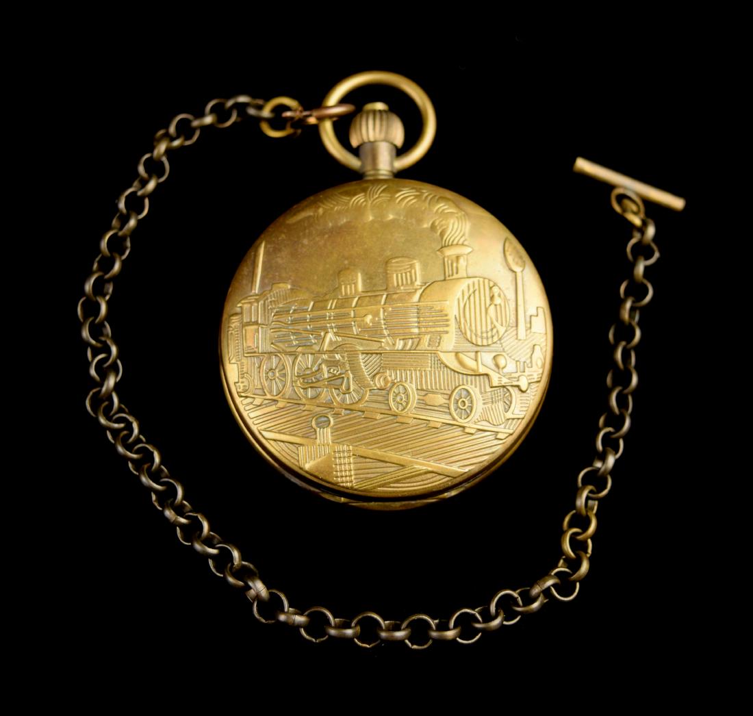 An Old Vintage Bronze Case with Train Relief 3 Clock (1 of 3)