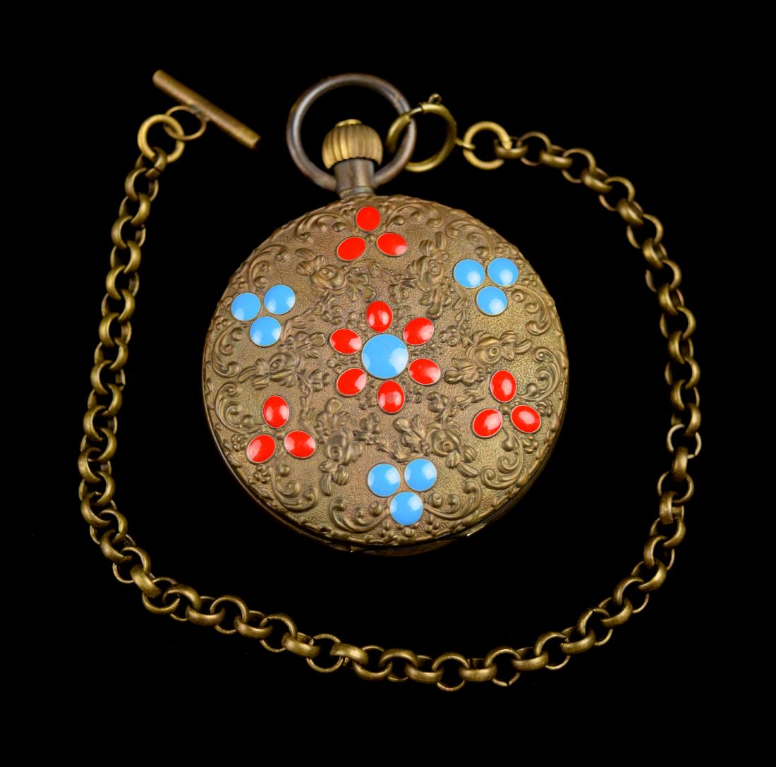 An Old Vintage Bronze Case Painted with Enamal 3 Clock (1 of 4)