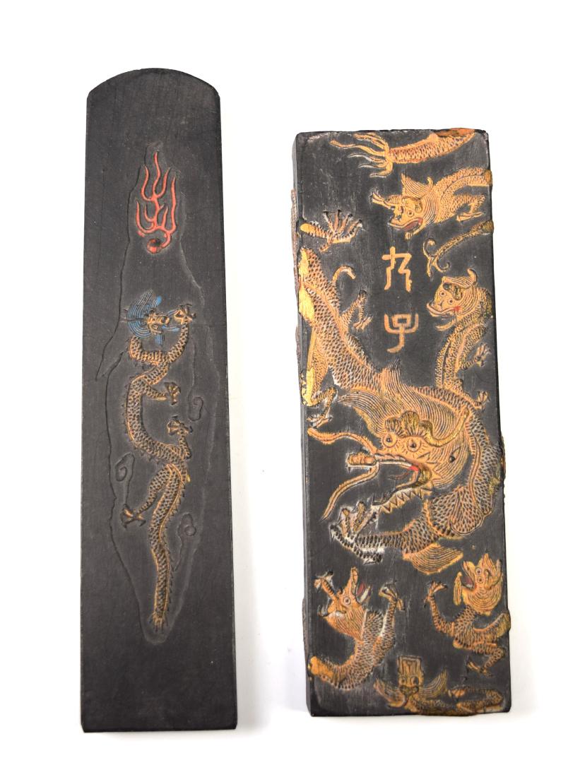 [Chinese] Two Pieces of Old Ink Sticks inscribed with: [Chinese] Two Pieces of Old Ink Sticks respectively marked as "Made by Fang Yulu at Chenghua Era" and "Treasured by Fang Yulu, Year of Ren-Wu" | 【成化年方于魯