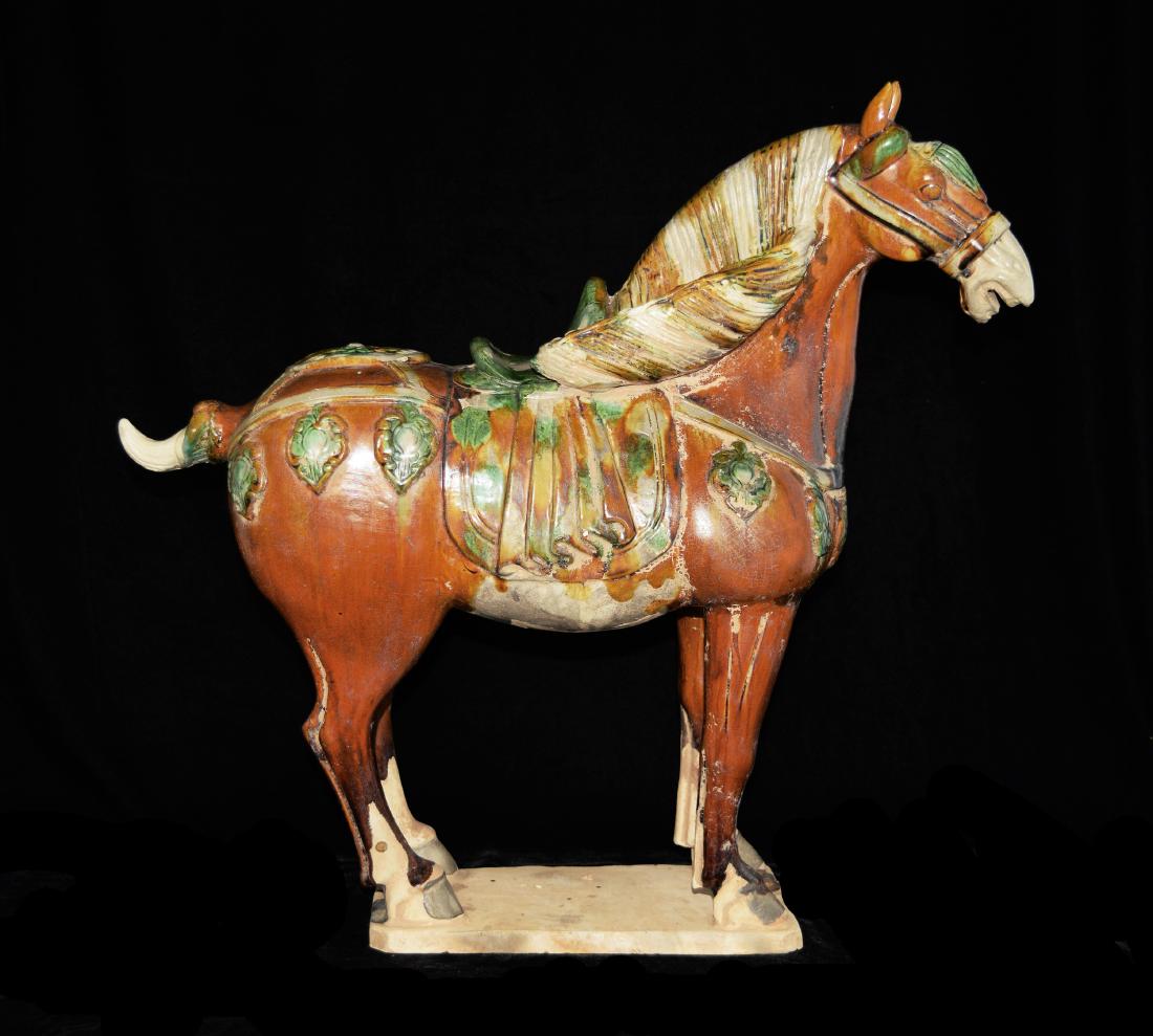 A Chinese Tang Style Tri-Colour Pottery Horse Statue (1 of 4)