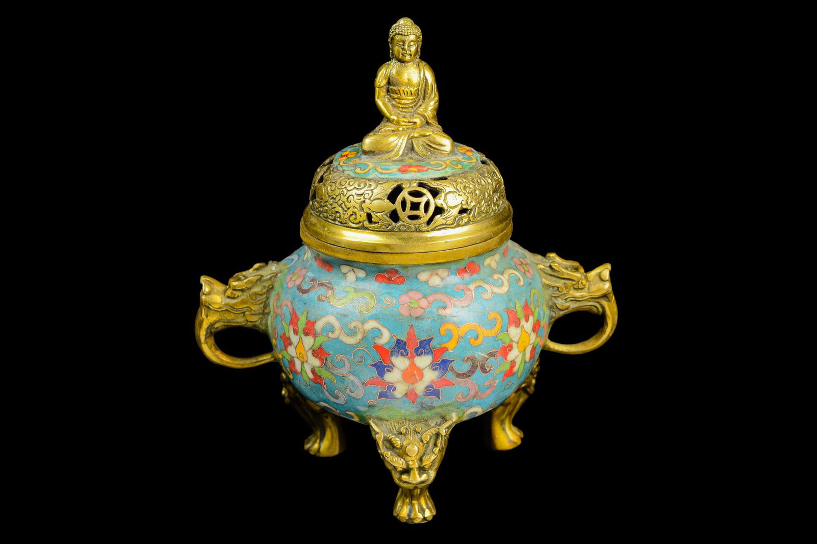 [Chinese] A Cloisonne Tripod Censor with Buddha Lid and (1 of 6)