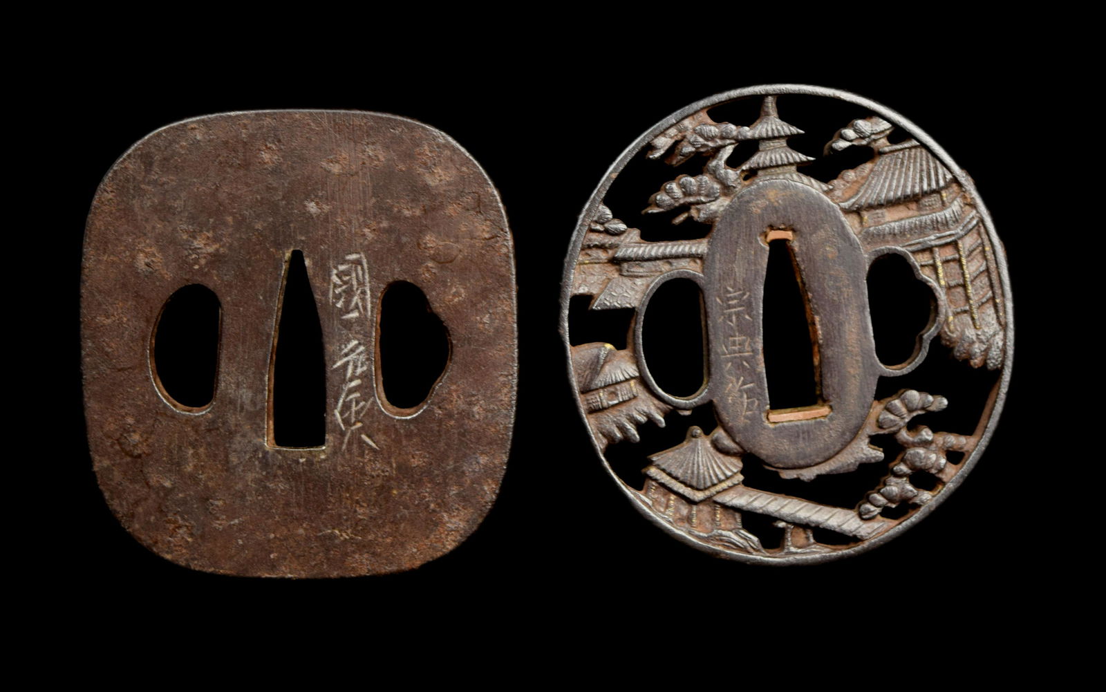 Two pieces of Bronze Japanese Katana Tsuba (Sword (1 of 3)