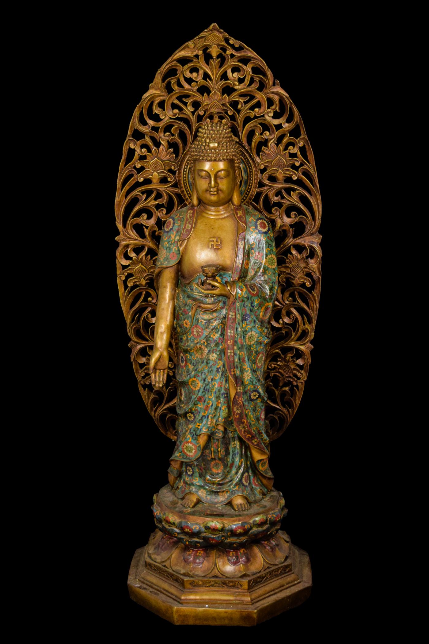[Chinese] A Large Bronze Cloisonne Amitabha Buddha (1 of 7)