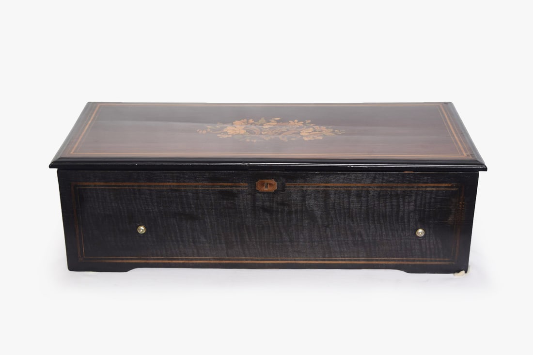 A Black Lacquered Wood Music Box with Inlaid Top (1 of 7)