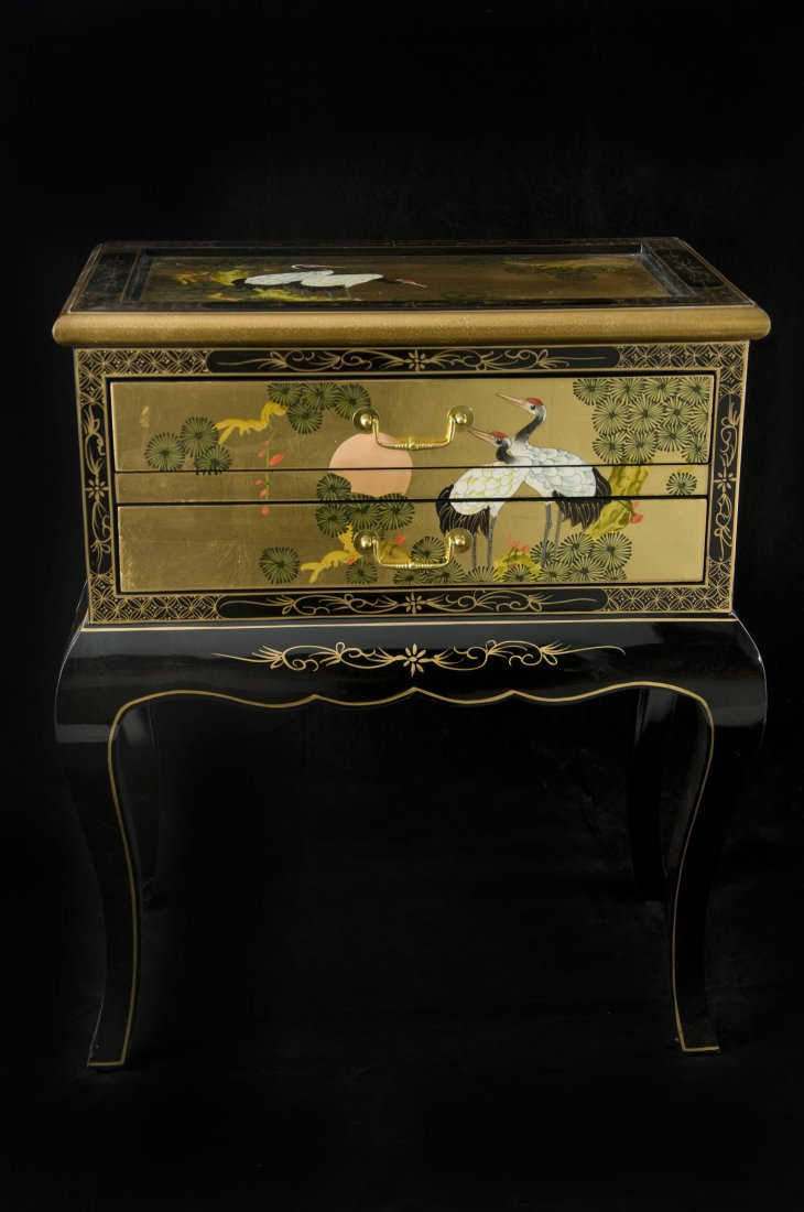 Hand Painted Lacquer Rectangular end cabinet/table with (1 of 4)