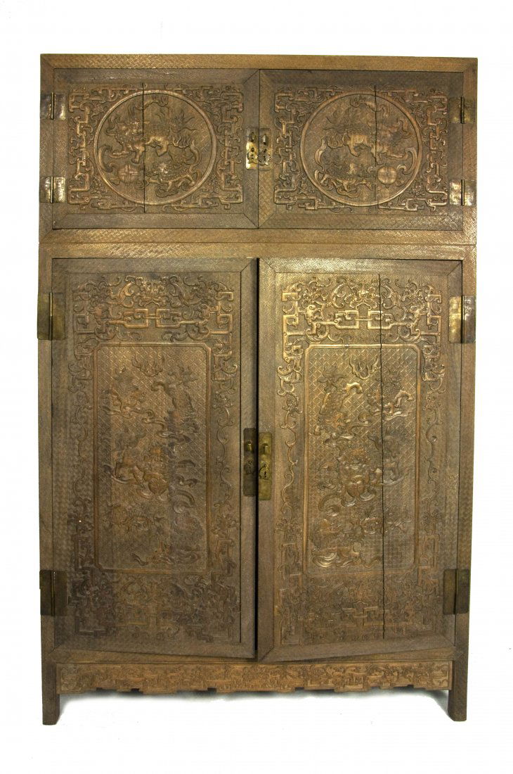Old Chinese Siamese Rosewood (Suanzhi) Closet with Lion (1 of 6)