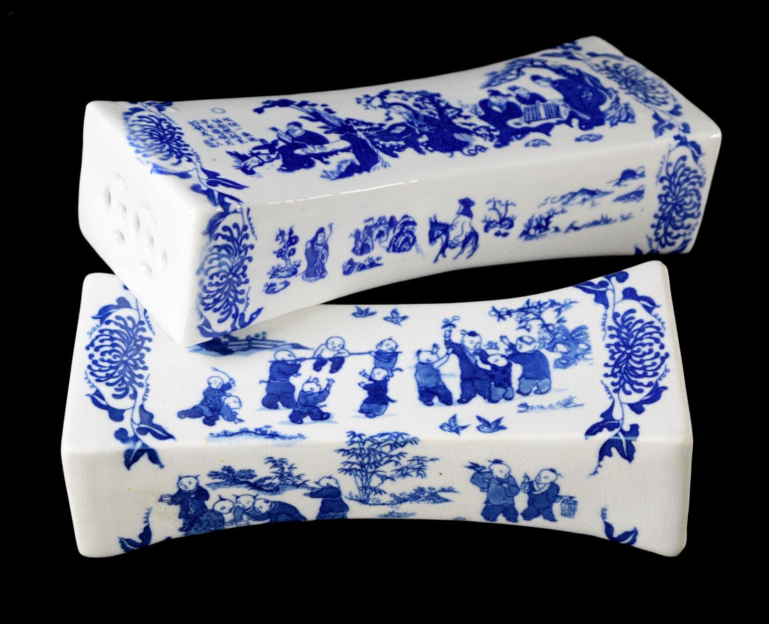 Chinese Blue and White Porcelain Pillows (Pair), (1 of 7)