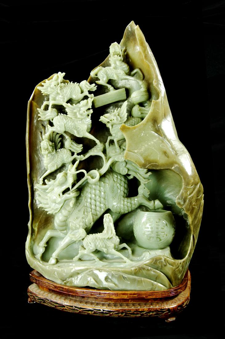 A Large Chinese Hotan Yellow Jade Carved Kirin Ornament (1 of 4)