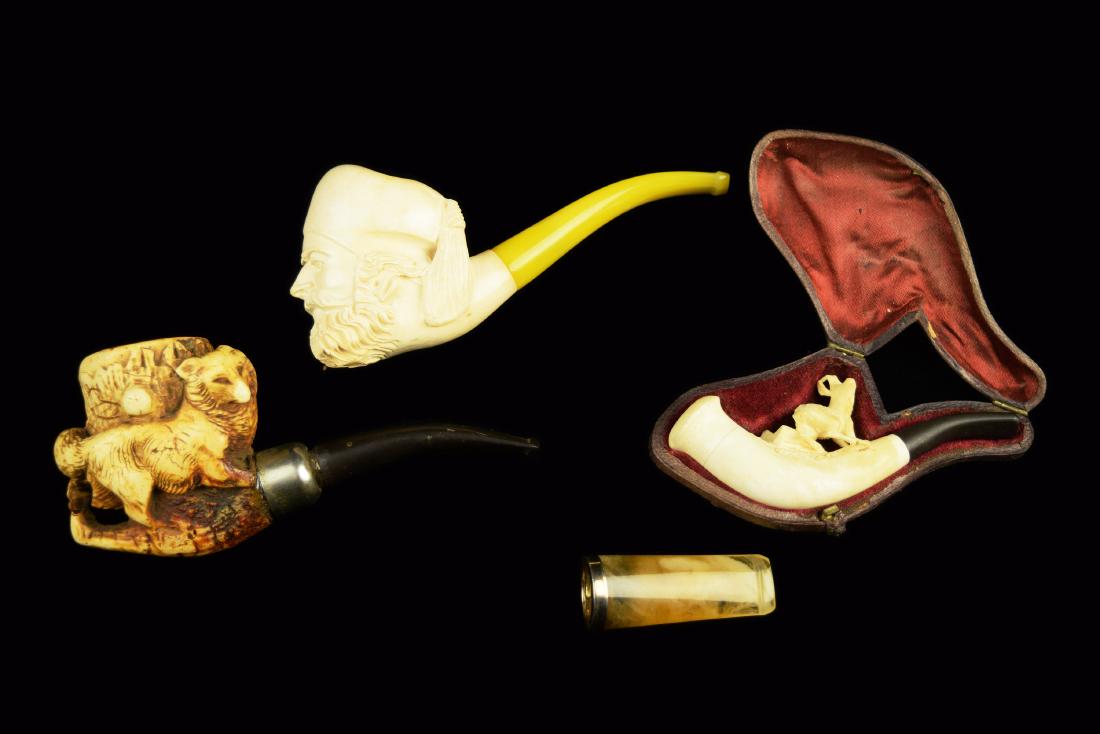 A Set of Three European Sepiolite Smoking Pipes and a (1 of 8)