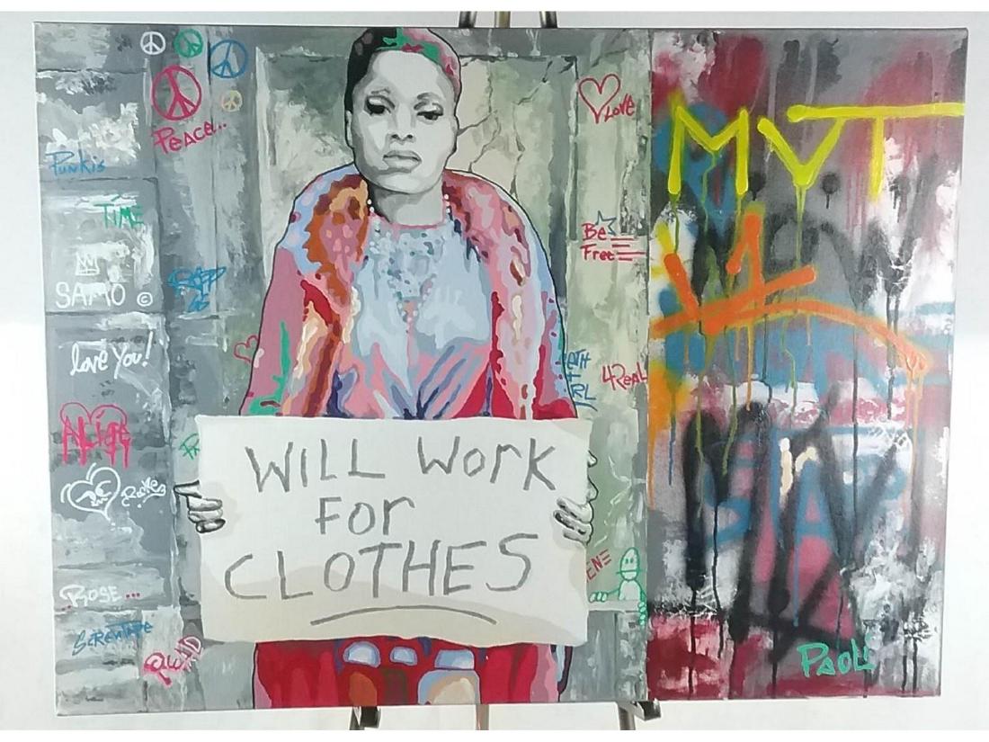 "Will Work for Clothes" Mixed Media on Canvas (1 of 3)