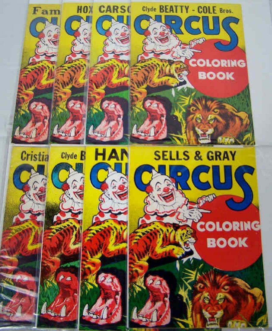 8 Clyde Beatty Cole Circus Coloring Books: Lot of 8 duplicate copies. Measures 13" x 10" All in plastic sleeve