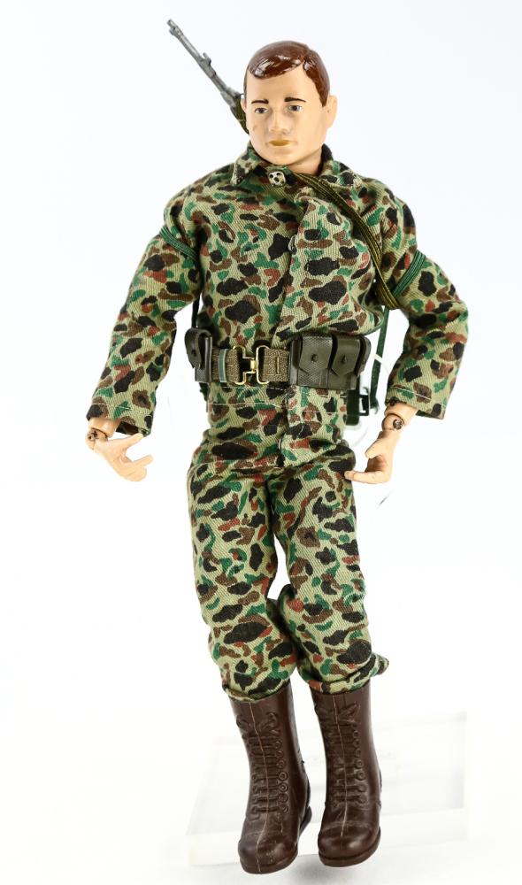 Original 1966/67 GI Joe 12" Action Figure: Original 1966/67 GI Joe Action Figure by Hasbro. Doll has stress fractures on front of both knees and a very small fracture on one upper thigh. Hair has no paint wear on the forehead. Please see photo