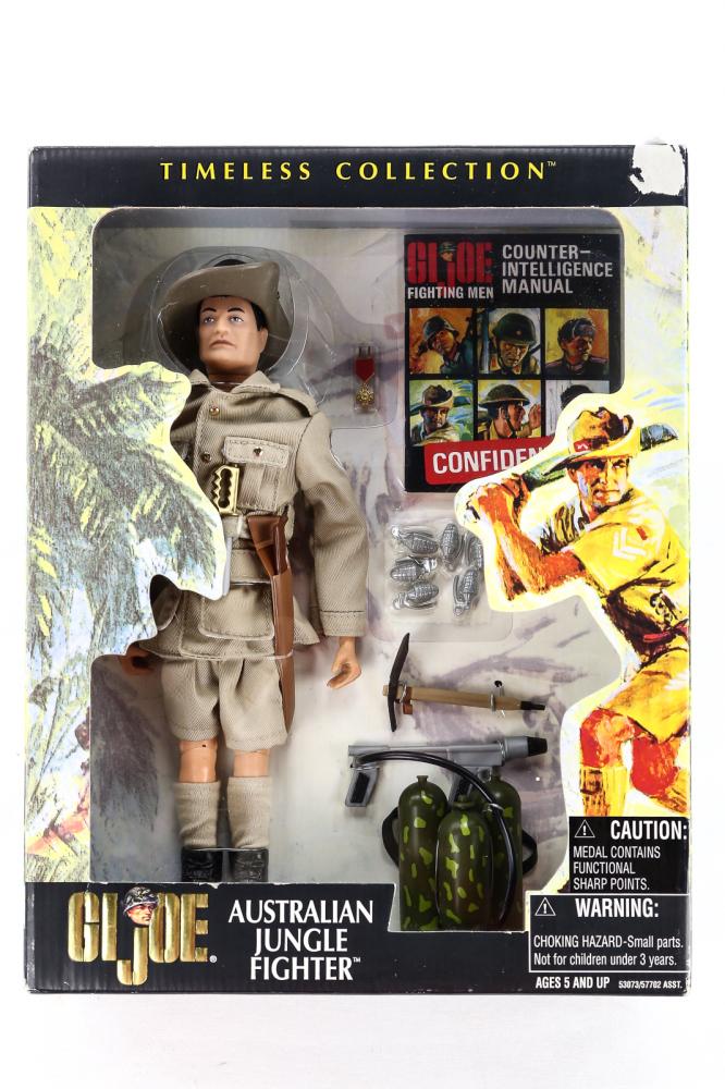 GI Joe Australian Jungle Fighter Figure 2001: GI Joe Timeless Collection Australian Jungle Fighter action figure from 2001. New in the box. Box shows some shelf wear.