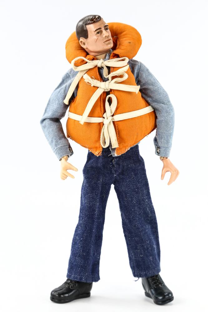 1964 Original GI Joe 12" Action Figure: Original 1964 GI Joe 12" action figure by Hasbro. Figure is in overall poor condition with stress fractures on both knees, both calves, one ankle and arms are wrapped in tape. Hair has some paint loss