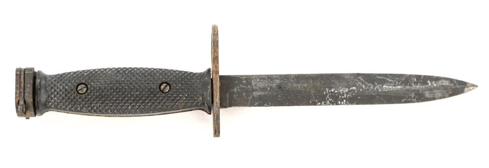 US M7 Bayonet: Made by Imperial. Very good grips. All metal parts intact but needs cleaning. Blade measures 6 7/8", overall measures 12".