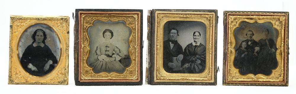 1/6th Civil War-Era Civilian Images (4): Four 1/6th ambrotype and daguerreotype in half leatherette cases. Pictures are of civilians. Average condition. See photos.