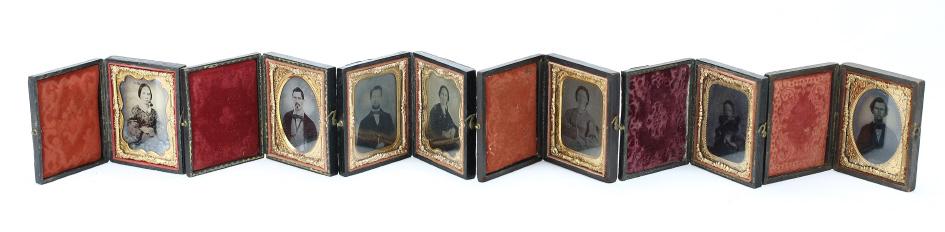 1/9th Civil War-Era Civilian Images (6): Six 1/9th ambrotype and daguerreotype in full leatherette cases. Pictures are of civilians. Average condition. See photos.