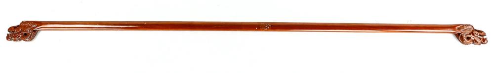 Wood Kimono Display Bar: Mahogany bar features carved dragon heads at each end. Measures 75" long.