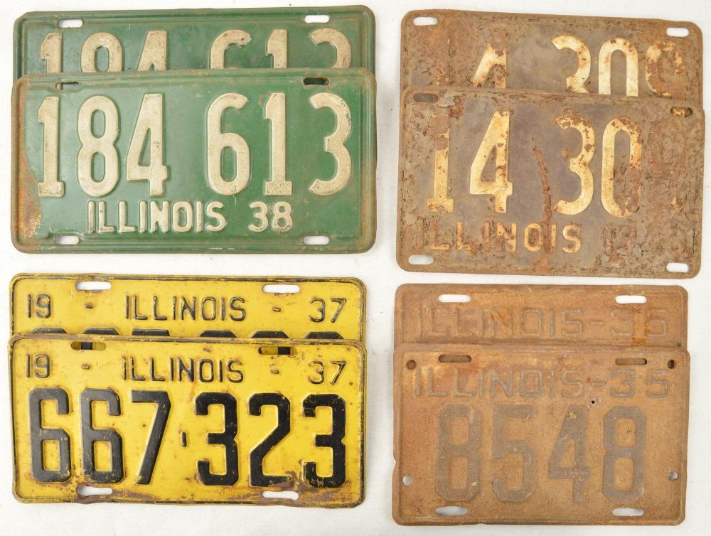 8 Illinois License Plates 1935-1940 (1 of 1)