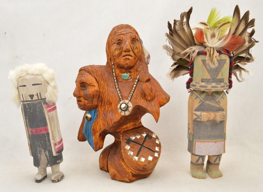 Lot of 3 Wooden Native American Statues (1 of 3)