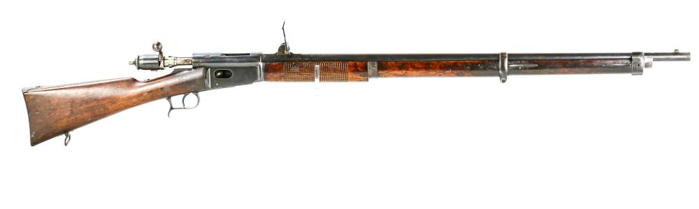 Swiss Vetterli M1869/71 Rifle .41 Swiss: A Swiss Vetterli M1869/71 infantry rifle, manufactured by Waffenfabrik Bern. Rifle is missing the rear barrel band and the sling swivel on the middle barrel band. Rifle has fair condition blued finish