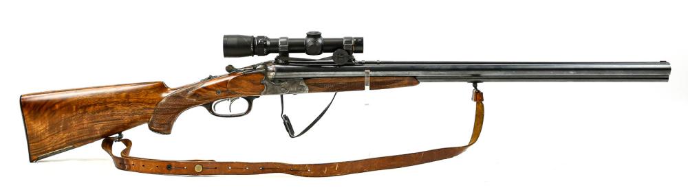 Emil Kerner & Sohn Drilling: A drilling with two shotgun barrels chambered in 12 gauge and a rifle barrel underneath chambered in 9.3x74R. Drilling comes with Leupold scope and scope rings with scope rings having some surface rus