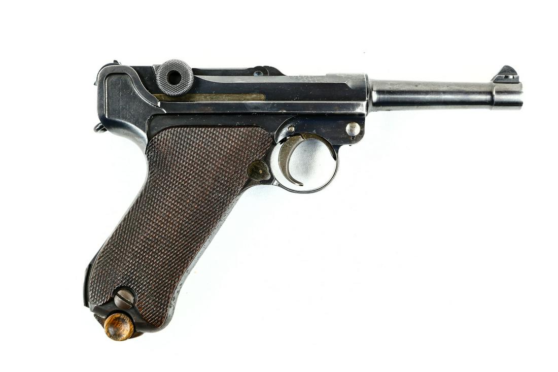 DWM German Luger .30 Luger: A commercial DWM Luger chambered in 7.65mm Parabellum/.30 Luger. Pistol has excellent blued finish with only minor wear and light oxidation on grip straps. Pistol has clearly marked "DWM" on toggle an