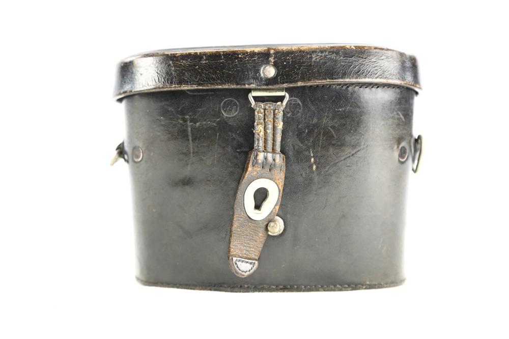 WWII German Binocular Case: WWII German binocular case marked “SS 1/35 RZM”. Case only. Most likely for average power glasses. In very good original condition. Closure strap intact. Missing shoulder strap. Disclaimer: Due to