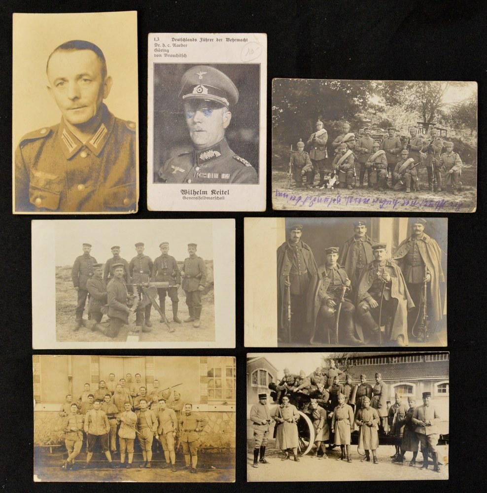 Lot of 7 WWI/WWII German Postcards: Lot contains five WWI era postcards, three of which featuring Germans, and two WWII era postcards. The Wilhelm Keitel postcard has blue ink scribbled on the Keitel's eyes. Four of the WWI postcards ha